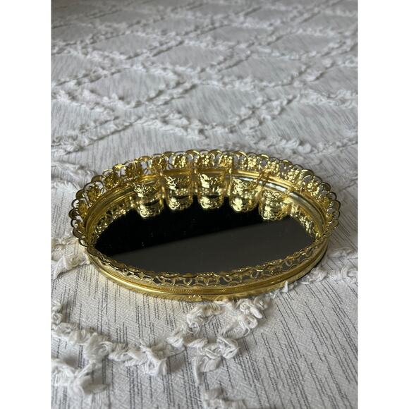 Vintage Mirrored Gold Tone Vanity Tray Lipstick Makeup Tray - Picture 4 of 10